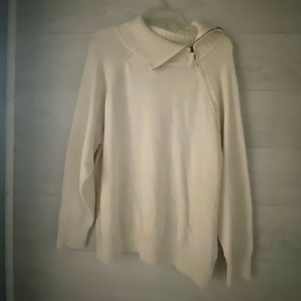 Karen Scott Cotton Cowl Zip-Neck Casual Sweater Cream White Womens 2X NWOT